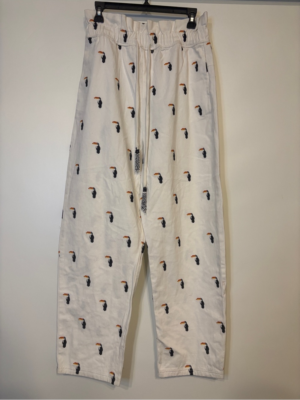 NWT FARM Rio Toucan Embroidered Beaded Drawstring Pants Size S Tropical Fashion